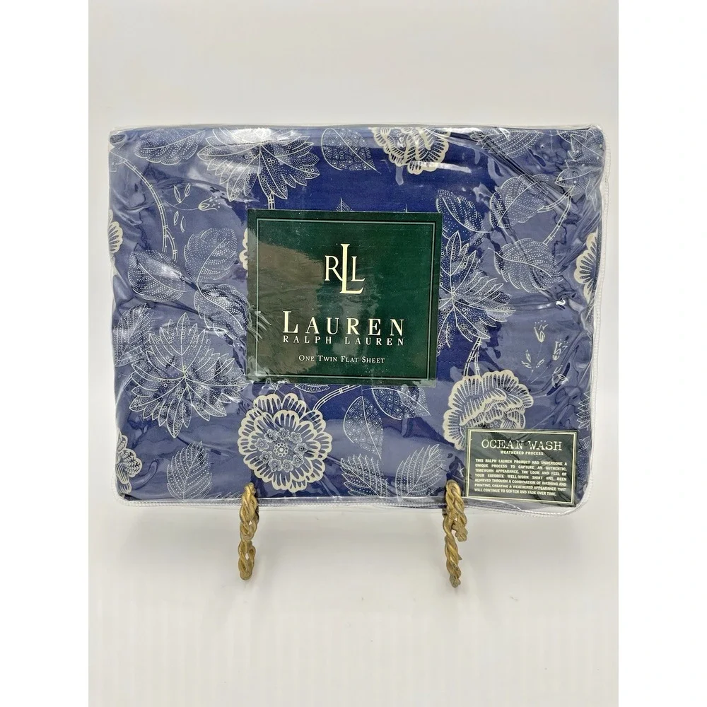NIP Ralph Lauren TWIN‎ Flat Sheet Americana Flora Blue Cottage Chic Floral